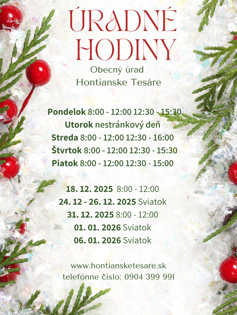 Úradné hodiny počas sviatkov