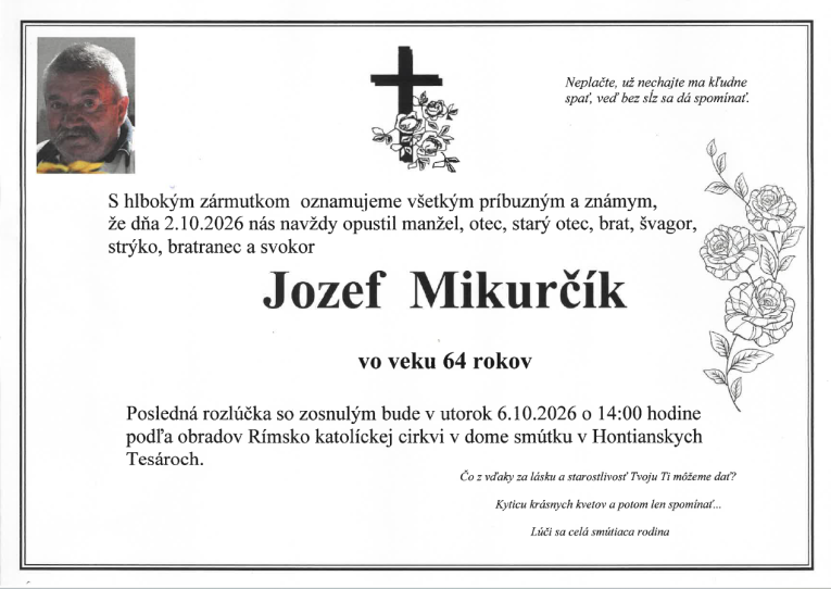 Smútočný oznam Jozef Mikurčík